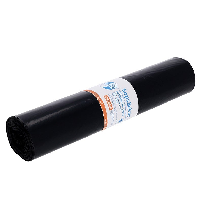 Sopsäck 125L Svart Premium 40my 25styck/rulle