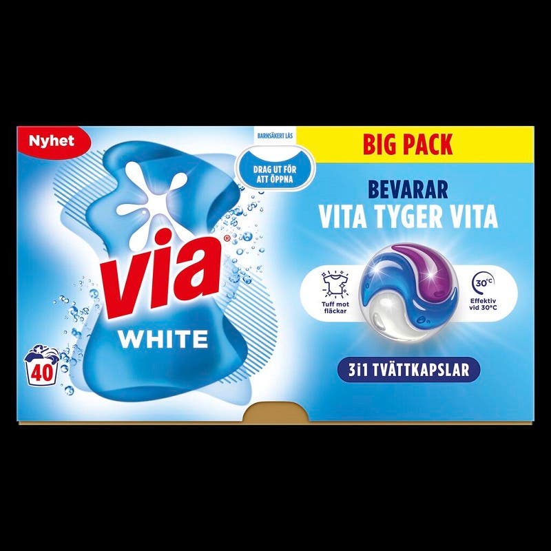 Tvättkapslar Via White 40-pack