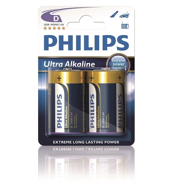 Batteri Philips D LR20 Alkaliska 2st/frp