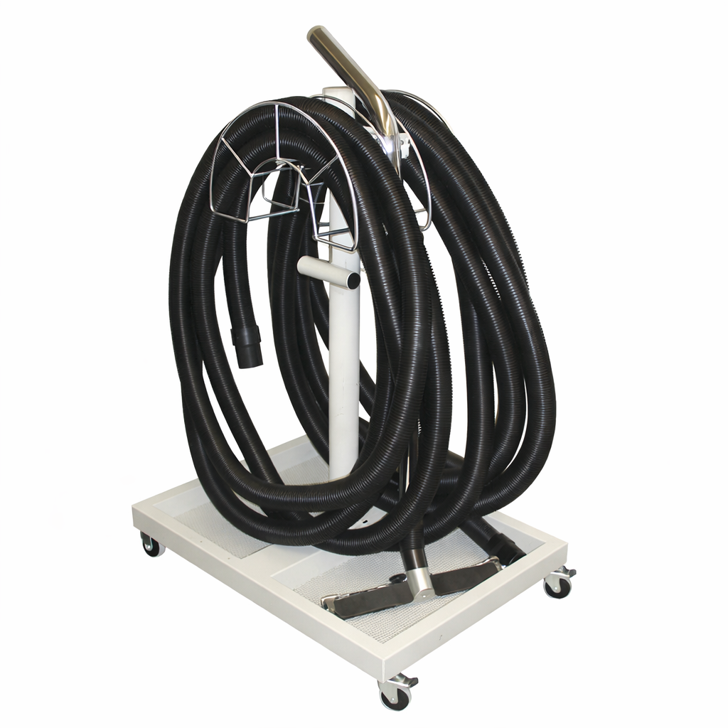 Effektivisera ditt arbete med vår slangvagn med 2x 10m 38mm slang och städutrustning. Utmärkt rörlighet och smart förvaring! bra till centraldammsugaren