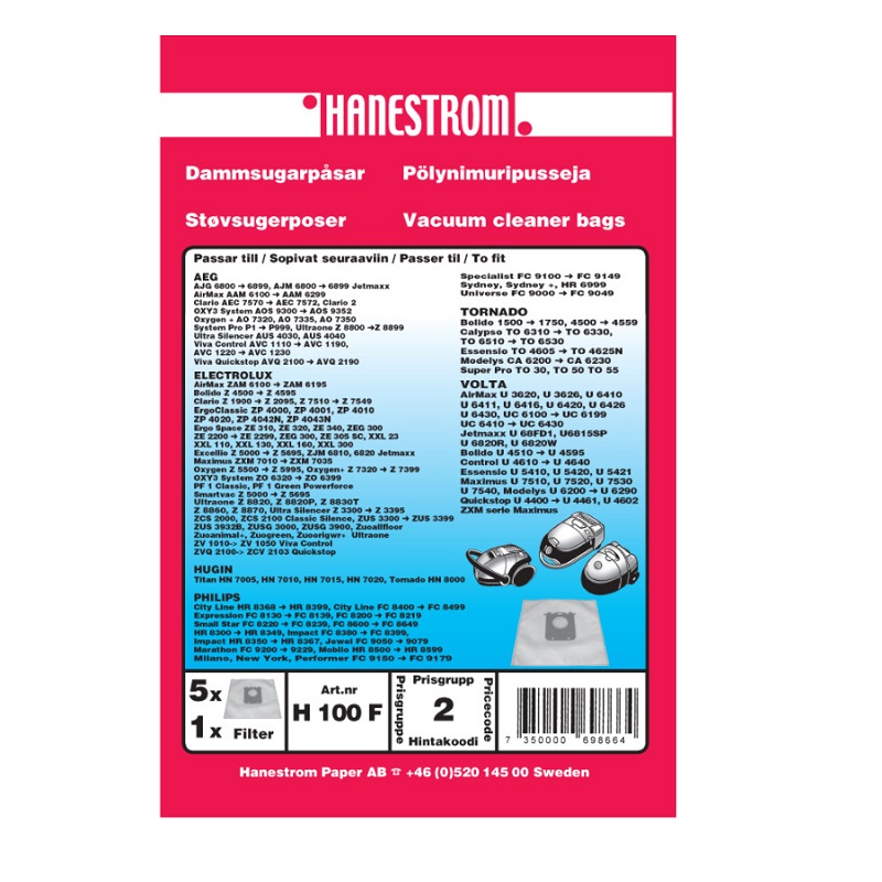 Dammsugarpåsar S-Bag Electrolux Volta Hugin