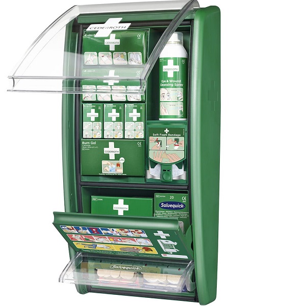 Cederroth Första Hjälpen Station, komplett tavla med förstahjälpen produkter