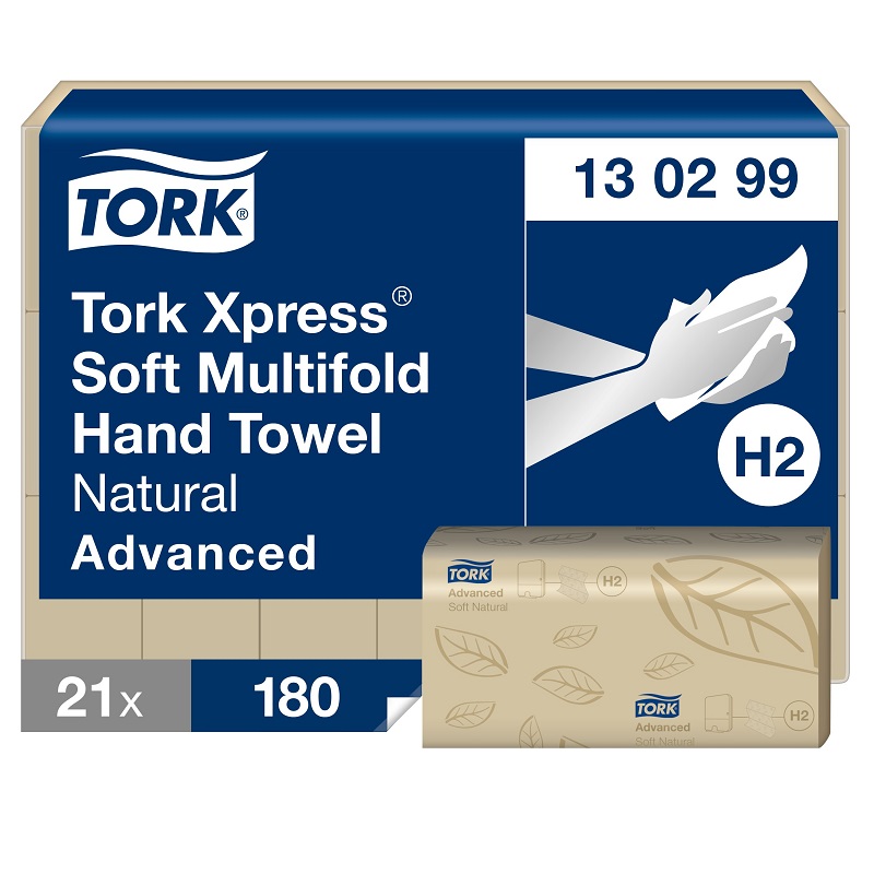 Pappershandduk Tork H2 Advanced 2-lag Natur 130299
