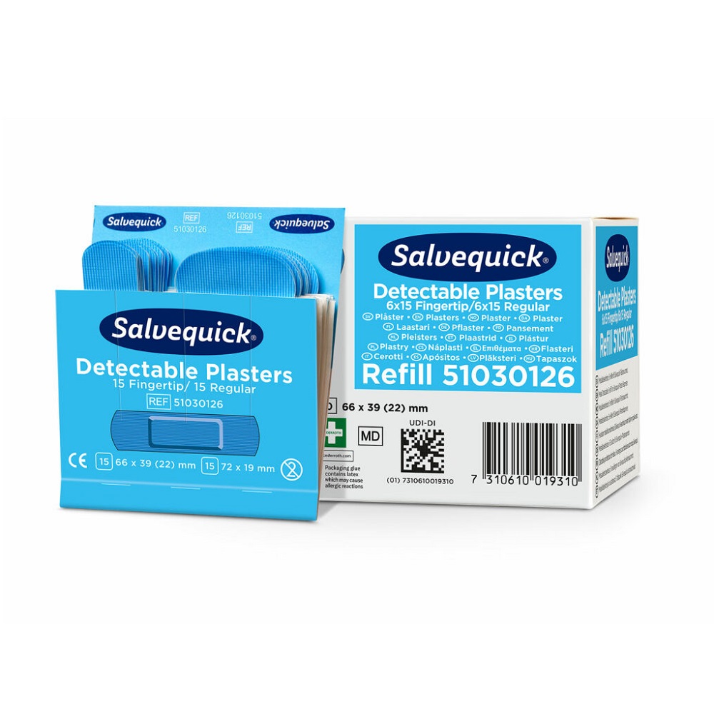 Salvequick Plåster Blue Detectable Fingertip 6x30st